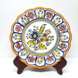 Vtg Talavera Art Pottery Plate Mexico Scalloped Floral Yellow Signed S. Timoneda
